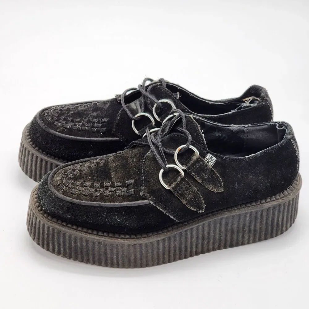 T.U.K. TUK Vintage Viva Mondo Creepers Platform Shoes Black Suede Women's Size 7